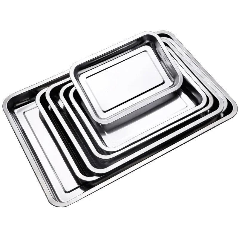 304 Stainless Steel Barbecue Tea Storage Serving Trays Rectangle Steamed Rice Sausage Plate Grill Meat Restaurant Metal Utensils