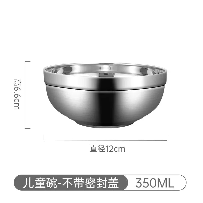 304 Stainless Steel Double Layer Bowls with Lid Kitchen Soup Ramen Noodles Bowl Food Containers Home Restaurant Korean Tableware