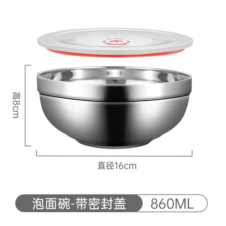 304 Stainless Steel Double Layer Bowls with Lid Kitchen Soup Ramen Noodles Bowl Food Containers Home Restaurant Korean Tableware