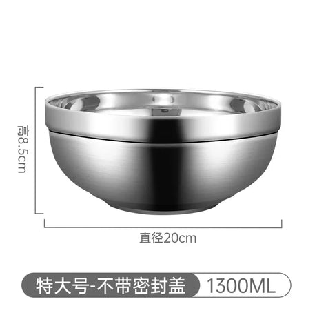 304 Stainless Steel Double Layer Bowls with Lid Kitchen Soup Ramen Noodles Bowl Food Containers Home Restaurant Korean Tableware