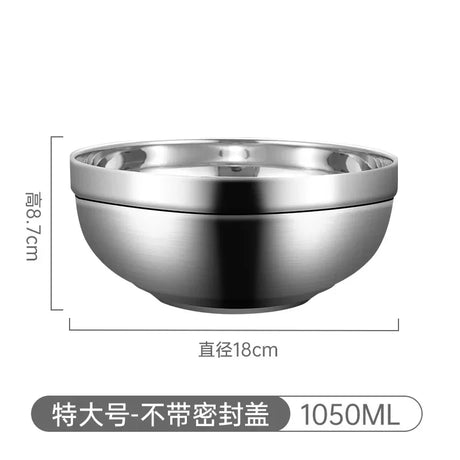 304 Stainless Steel Double Layer Bowls with Lid Kitchen Soup Ramen Noodles Bowl Food Containers Home Restaurant Korean Tableware