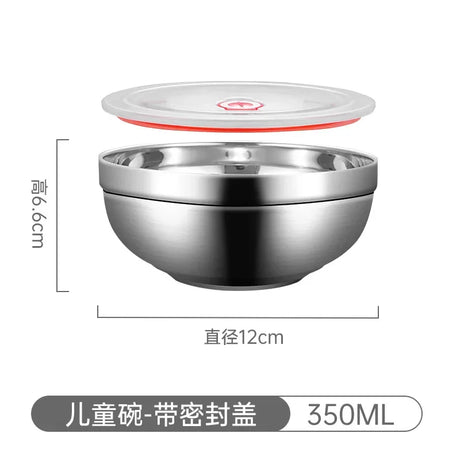 304 Stainless Steel Double Layer Bowls with Lid Kitchen Soup Ramen Noodles Bowl Food Containers Home Restaurant Korean Tableware