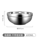 304 Stainless Steel Double Layer Bowls with Lid Kitchen Soup Ramen Noodles Bowl Food Containers Home Restaurant Korean Tableware