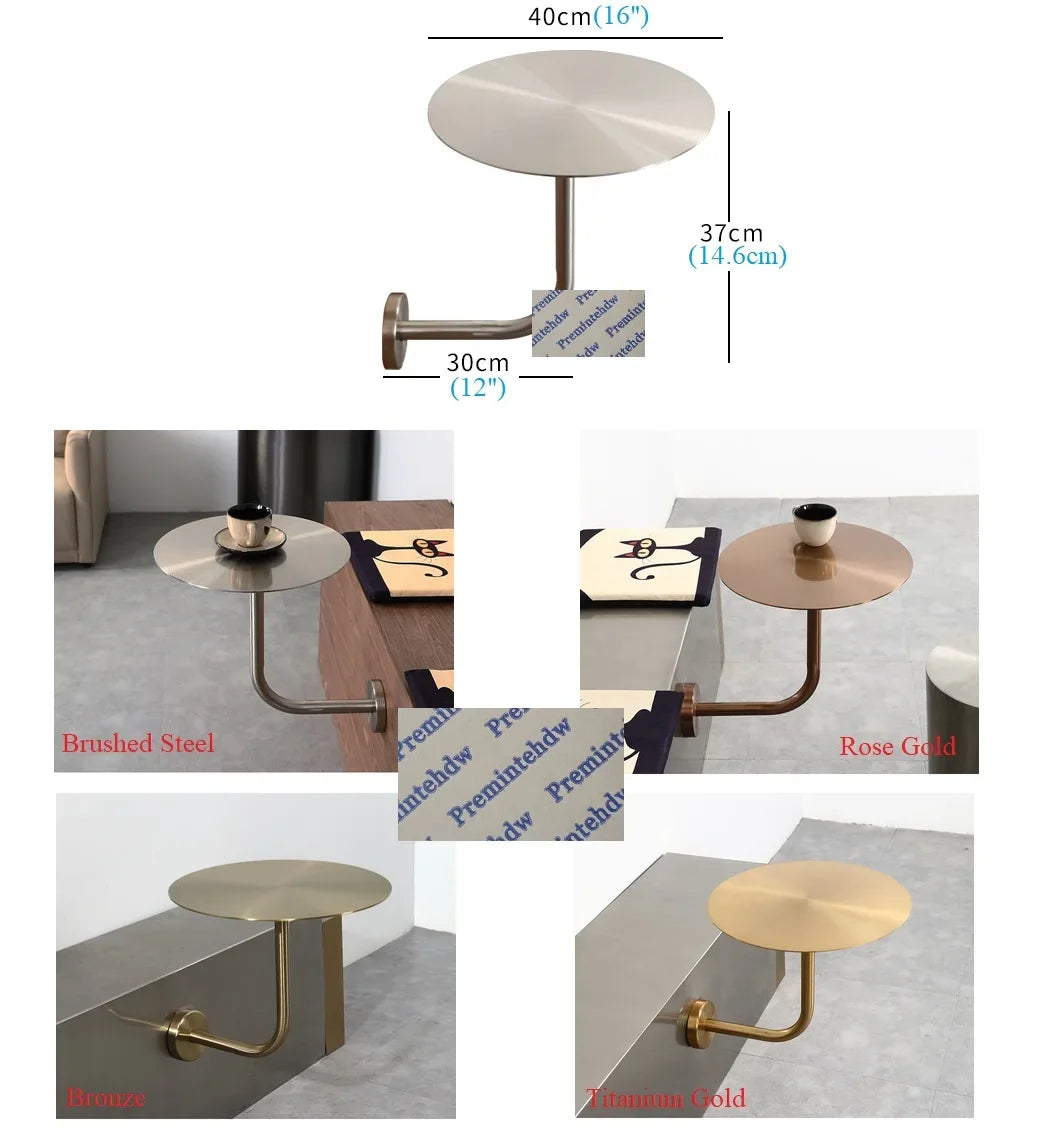 304 Stainless Steel Wall Mounted L Shaped Round Coffee Pub Table Salon Serving Worktop Rose Gold Bronze