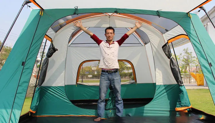 320X220X195cm Two-bedroom Tent Oversize for 5-8 Person Leisure Camping Tents Double-plies Thick Rainproof Outdoor Family Tour