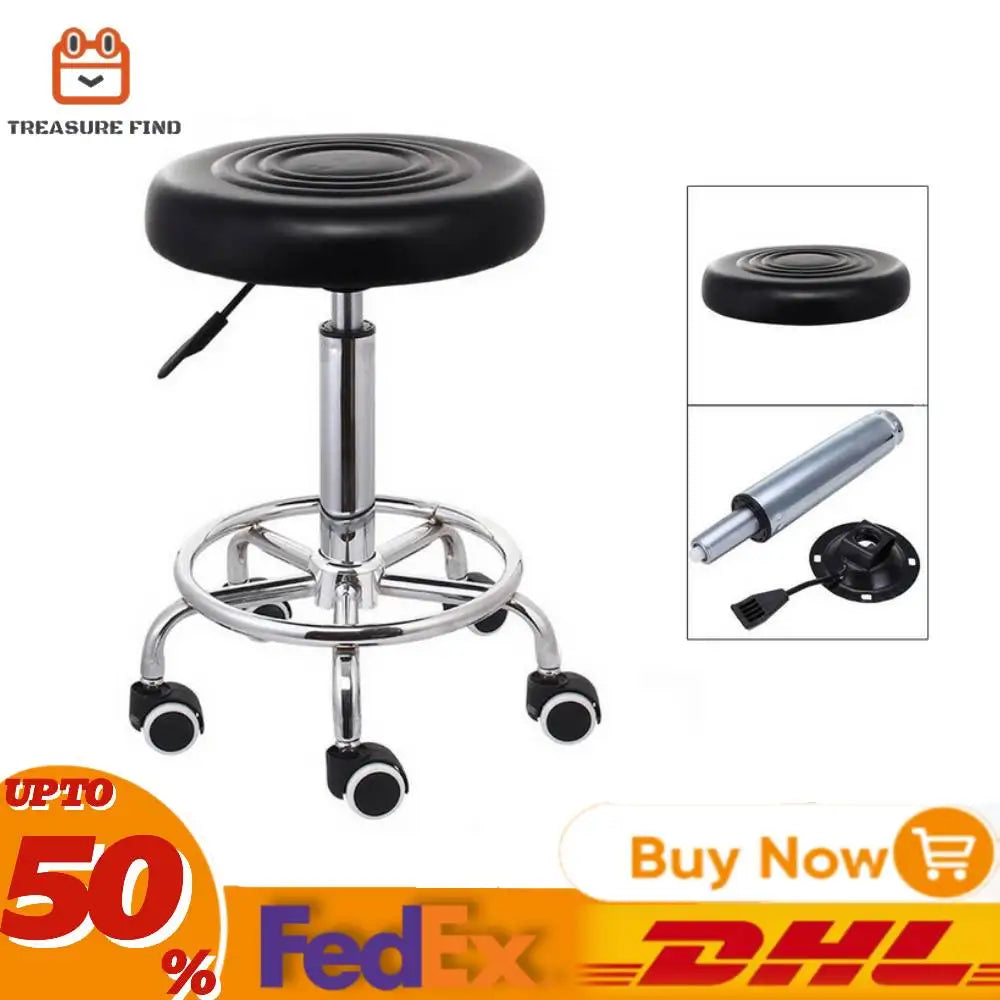 360° Beauty Salon Rotating Work Chair 44-57cm Height Adjustable Hydraulic Rolling Rotating Stool for Home/Office/Bar Black White