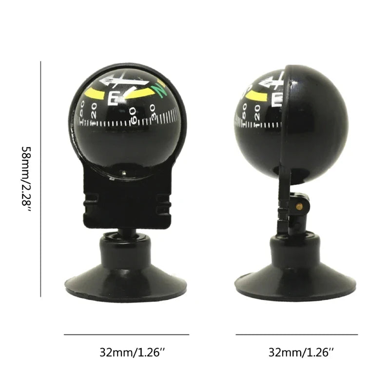 360 Degree Rotation Waterproof Vehicle Navigation Ball Shaped Car Compass with Suction Cup