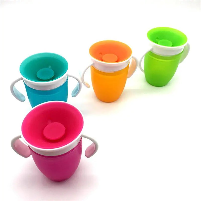 360 Degrees Can Be Rotated Baby Learning Drinking Cup With Double Handle Flip lid Leakproof Magic Cup Infants Water Cups Bottle