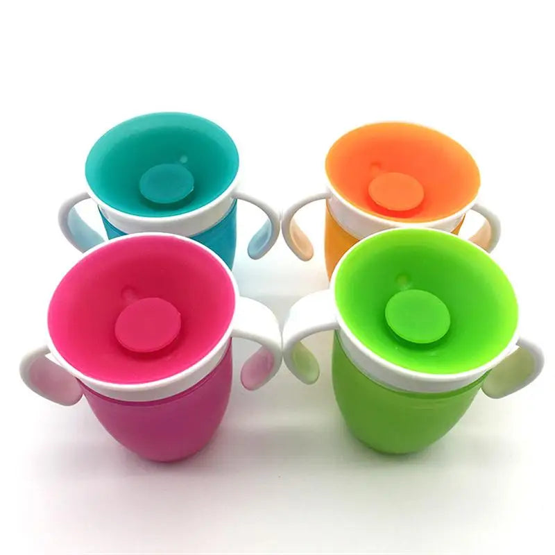 360 Degrees Can Be Rotated Baby Learning Drinking Cup With Double Handle Flip lid Leakproof Magic Cup Infants Water Cups Bottle