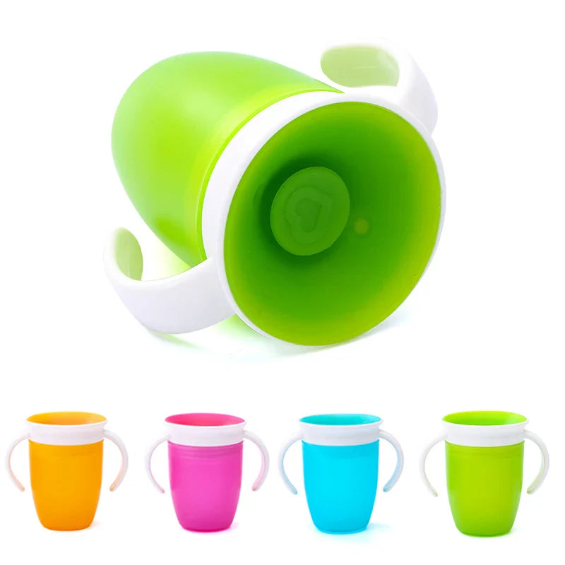 360 Degrees Can Be Rotated Baby Learning Drinking Cup with Double Handle Flip Lid Leakproof Infants Water Cups Bottle BPA Free