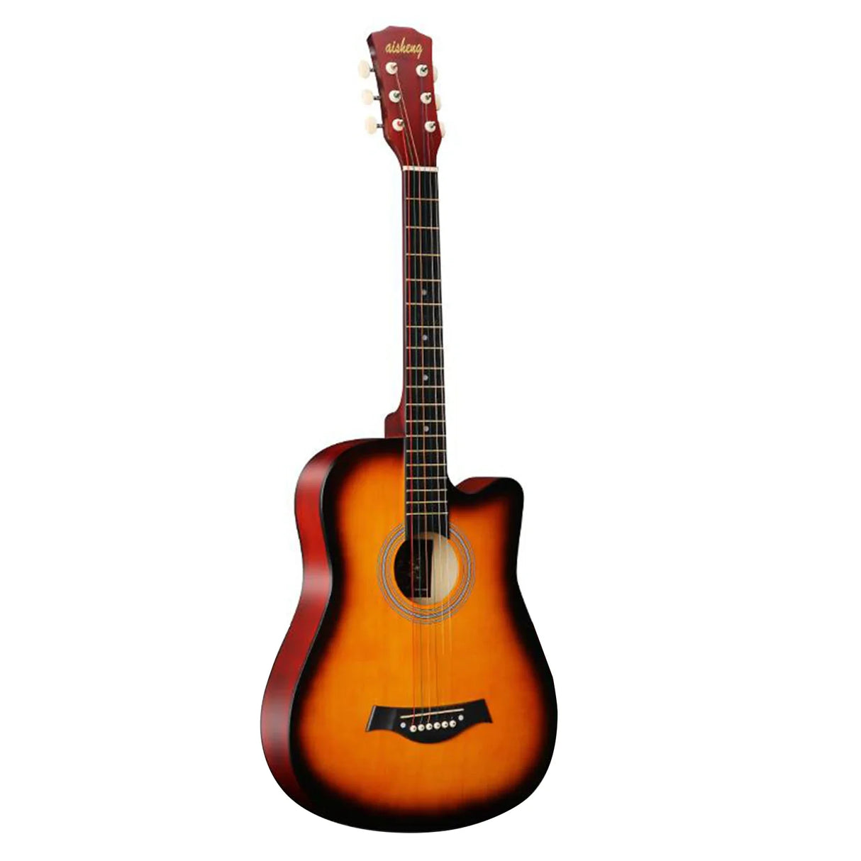 38'' Full Size Adult 6 Strings Cutaway Folk Acoustic Guitar for Students Beginners (Wood)