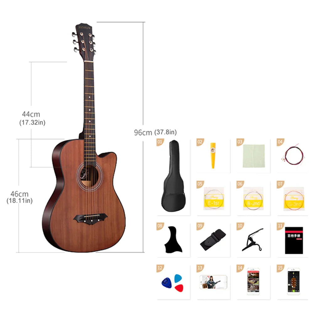 38 Inch Classical Guitar with Starter Kit Gig Bag Acoustic Guitar Wooden Guitar Music Instrument for Adults Teens Beginners