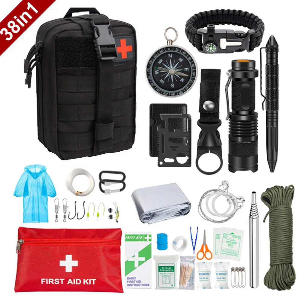 38 in 1 Survival First Aid Kit Military Full Set Molle Outdoor Gear Emergency Kits Camping Hiking  Adventures Trauma Bag