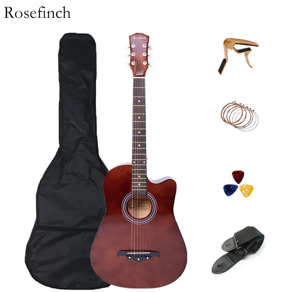 38 inch Acoustic Guitar Kit Folk Guitar for Beginners Children 6 Strings Travel Guitar Black Blue White Wood Brown Guitarr AGT16