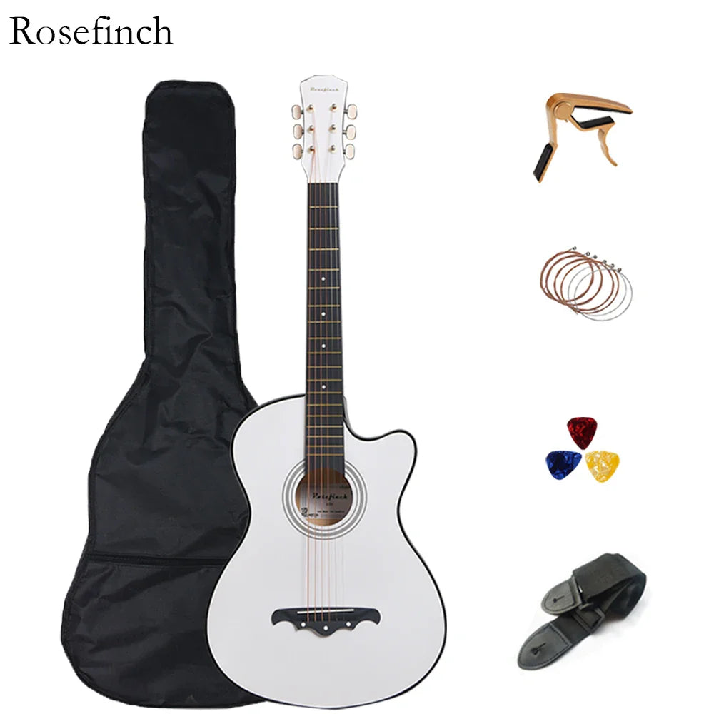 38 inch Acoustic Guitar Kit Folk Guitar for Beginners Children 6 Strings Travel Guitar Black Blue White Wood Brown Guitarr AGT16