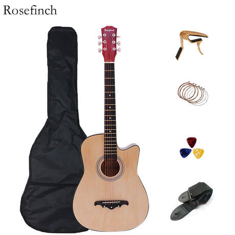 38 inch Acoustic Guitar Kit Folk Guitar for Beginners Children 6 Strings Travel Guitar Black Blue White Wood Brown Guitarr AGT16