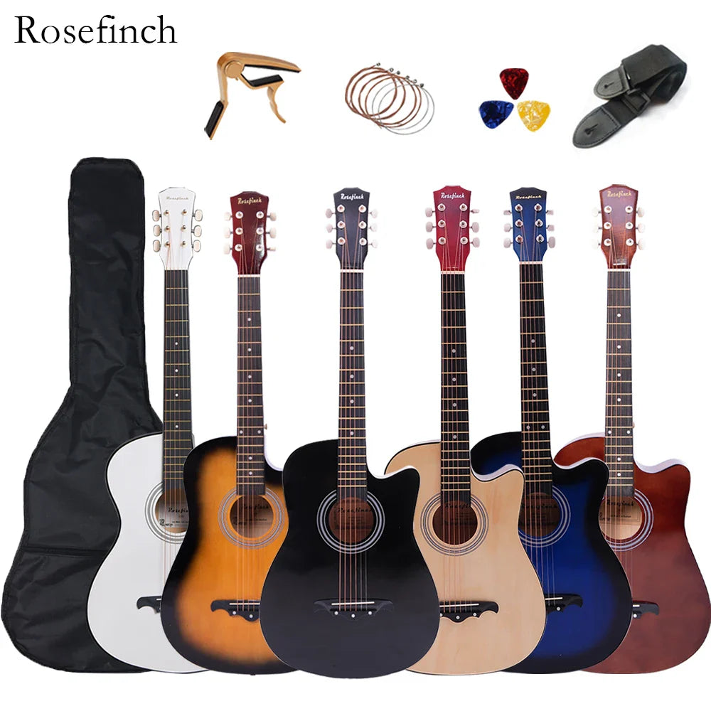 38 inch Acoustic Guitar Kit Folk Guitar for Beginners Children 6 Strings Travel Guitar Black Blue White Wood Brown Guitarr AGT16