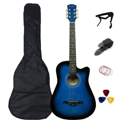 38 inch Acoustic Guitar Kit Folk Guitar for Beginners Children 6 Strings Travel Guitar Black Blue White Wood Brown Guitarr AGT16