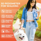 3D Pedometer for Walking, Simple Walking Step Counter USB Rechargeable Step Tracker with Backlight, Accurate Step Counter