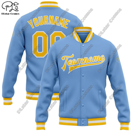 3D Printing Custom Name Logo Blue Jacket Colorful Lettering Aviator Full Snap Jacket Unisex Team Gift Winter New Arrival