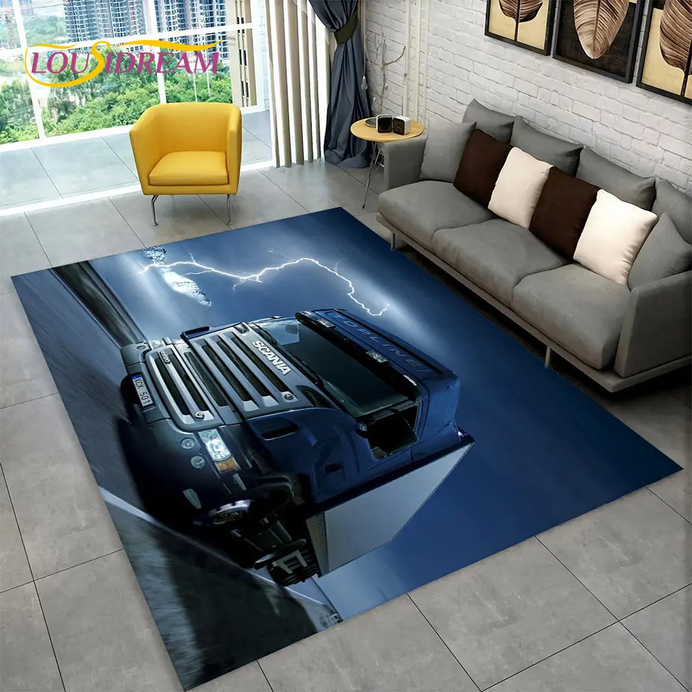 3D Top Class Truck S-Scania Cartoon Area Rug,Carpet Rug for Living Room Bedroom Sofa Doormat Decoration,Child Non-slip Floor Mat