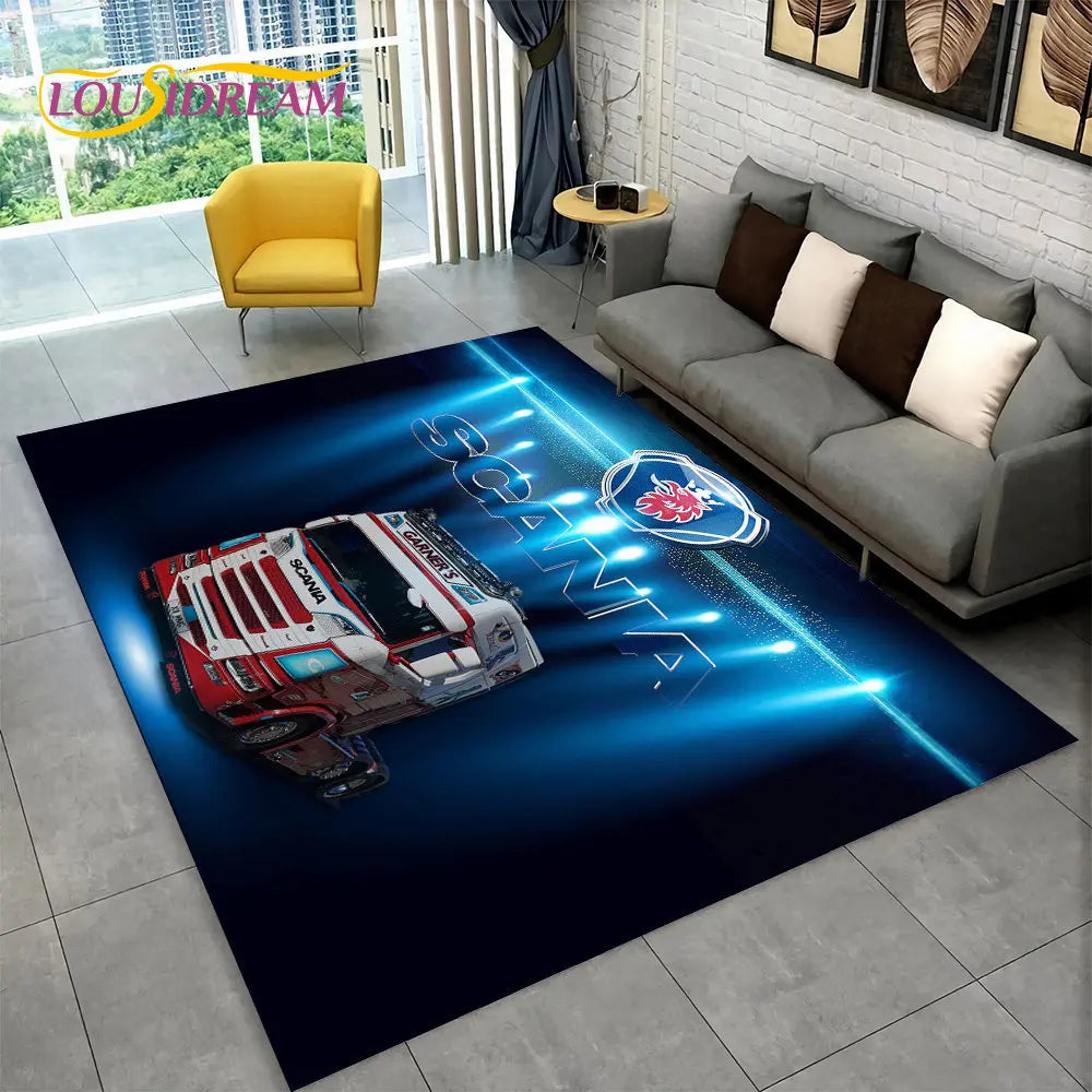 3D Top Class Truck S-Scania Cartoon Area Rug,Carpet Rug for Living Room Bedroom Sofa Doormat Decoration,Child Non-slip Floor Mat