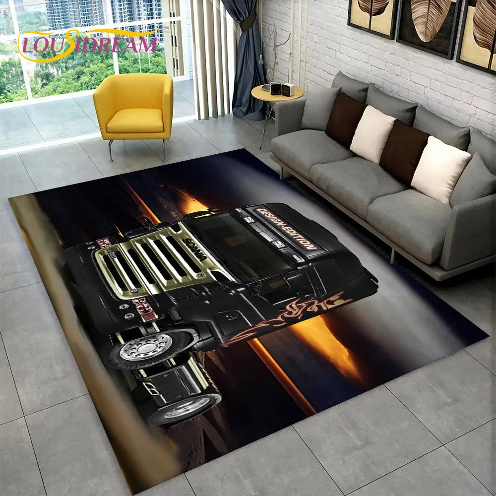 3D Top Class Truck S-Scania Cartoon Area Rug,Carpet Rug for Living Room Bedroom Sofa Doormat Decoration,Child Non-slip Floor Mat