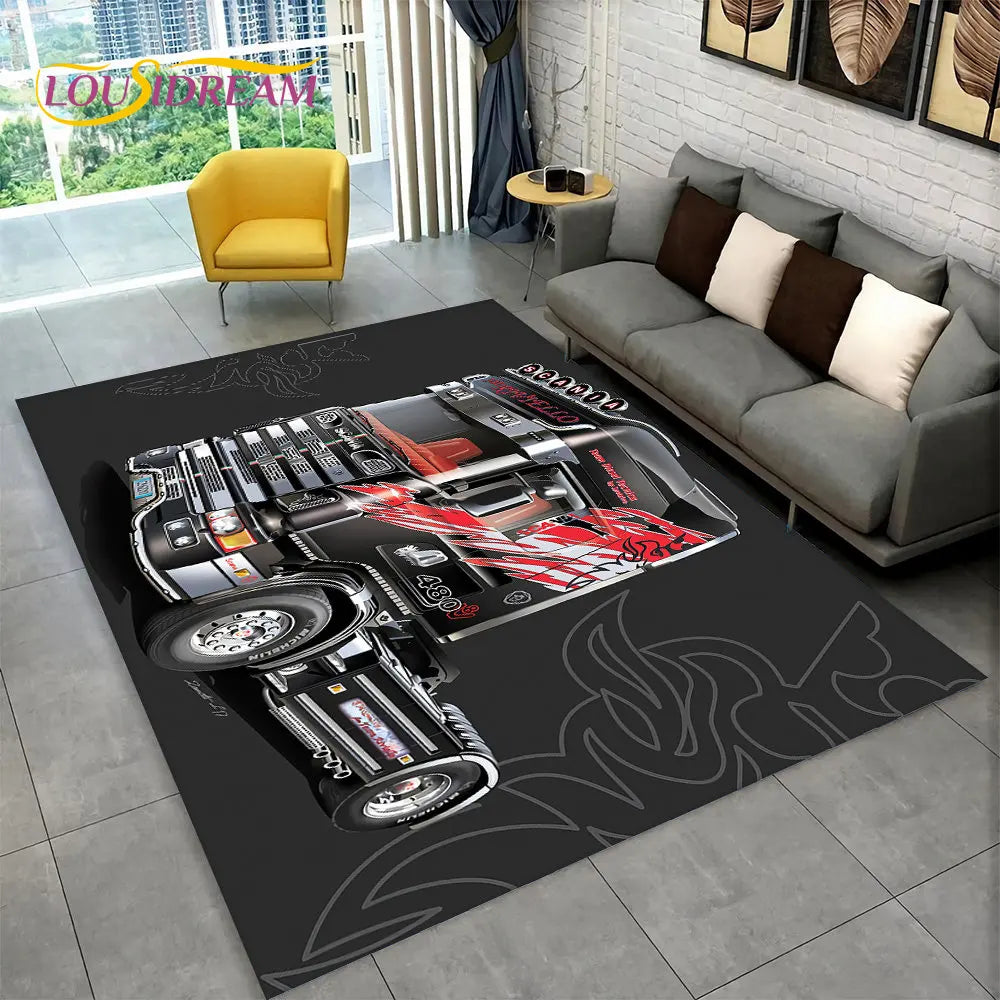 3D Top Class Truck S-Scania Cartoon Area Rug,Carpet Rug for Living Room Bedroom Sofa Doormat Decoration,Child Non-slip Floor Mat