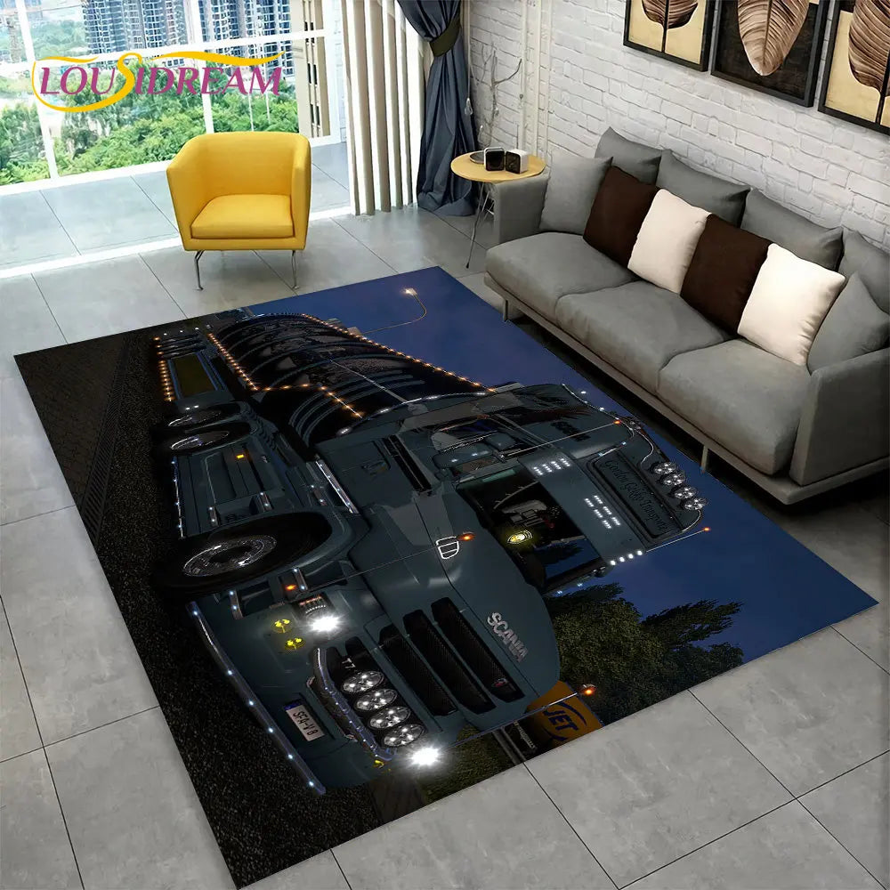 3D Top Class Truck S-Scania Cartoon Area Rug,Carpet Rug for Living Room Bedroom Sofa Doormat Decoration,Child Non-slip Floor Mat