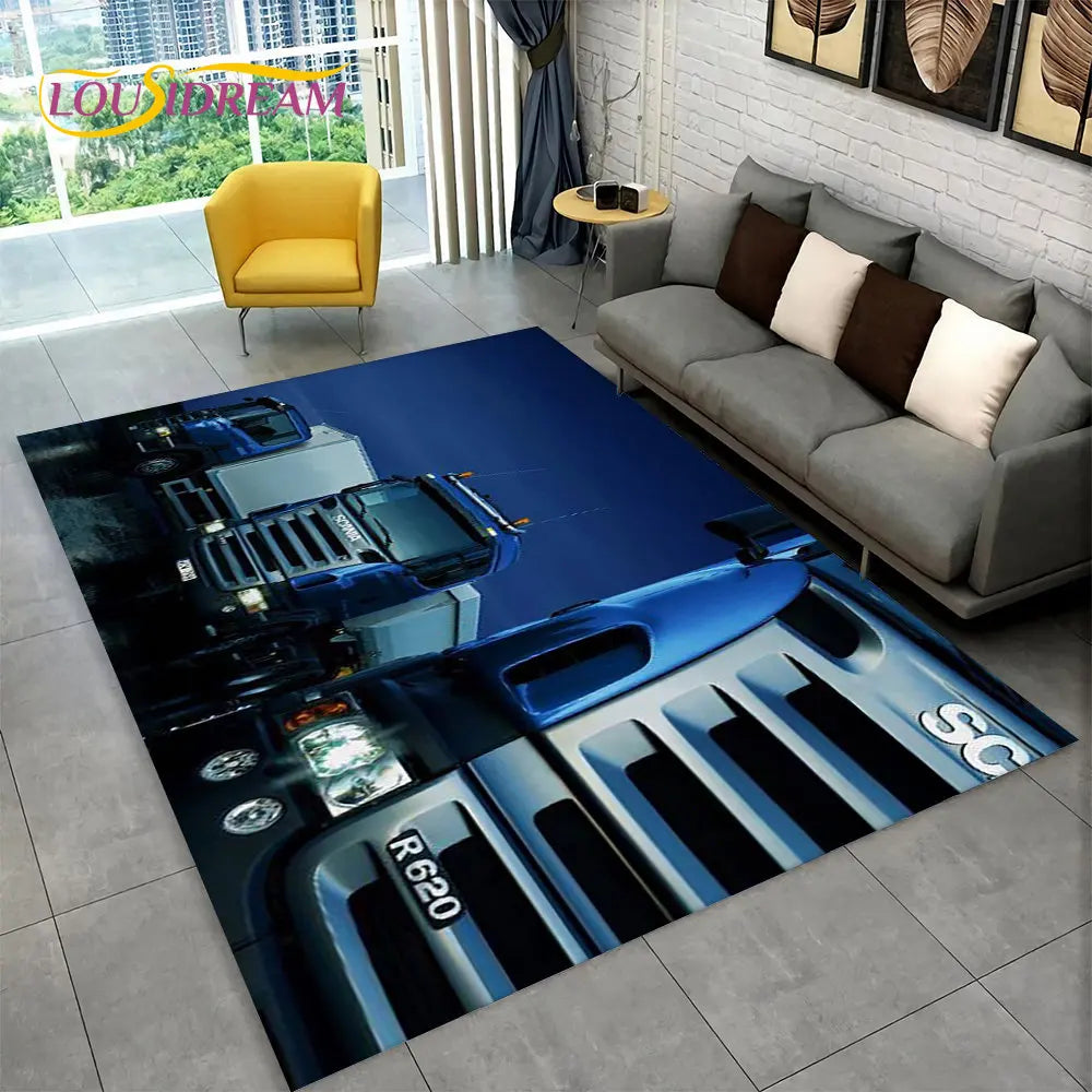 3D Top Class Truck S-Scania Cartoon Area Rug,Carpet Rug for Living Room Bedroom Sofa Doormat Decoration,Child Non-slip Floor Mat