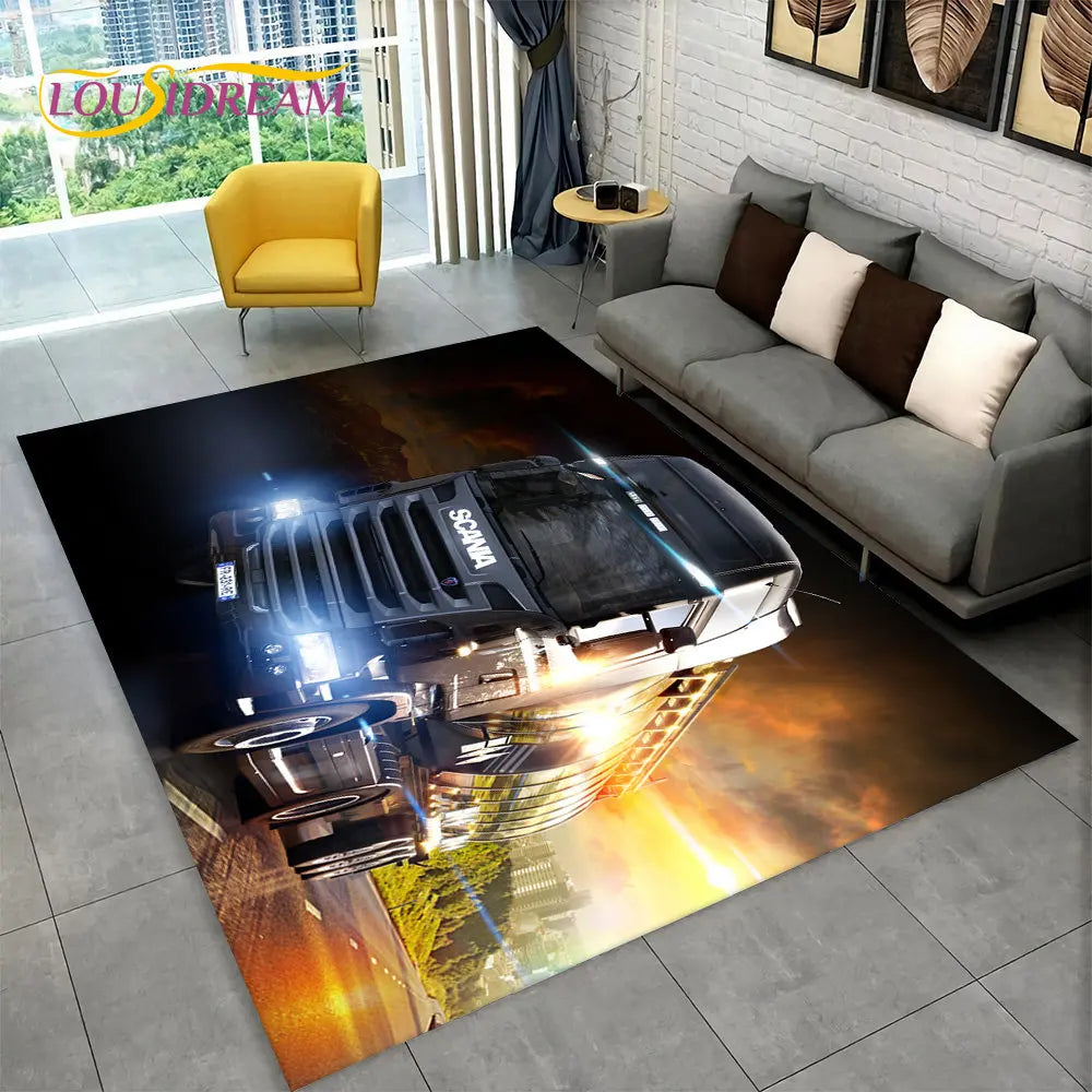 3D Top Class Truck S-Scania Cartoon Area Rug,Carpet Rug for Living Room Bedroom Sofa Doormat Decoration,Child Non-slip Floor Mat