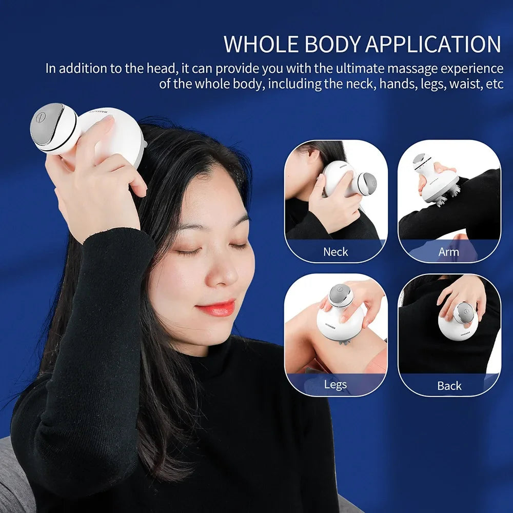 3D Waterproof Electric Head Massager Wireless Scalp Massage Promote Hair Growth Body Deep Tissue Kneading Vibration Roller