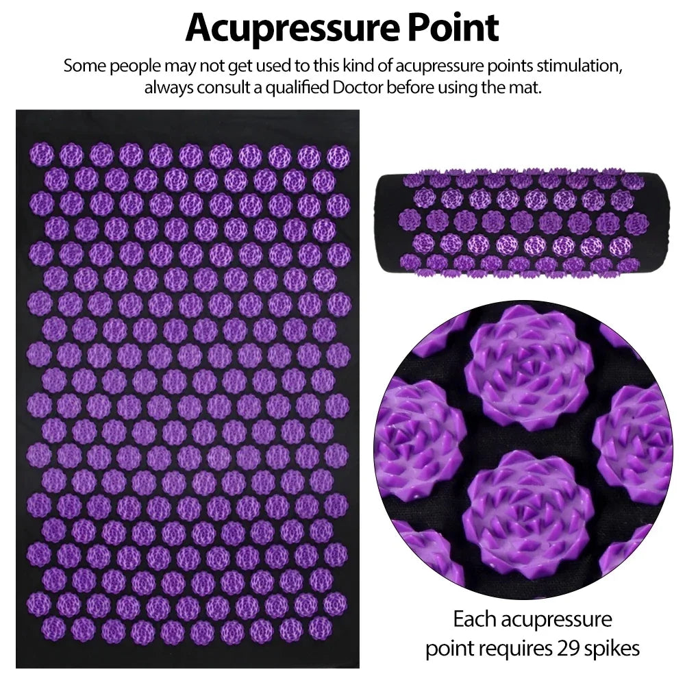 3PCS Acupressure Yoga Mat Cushion Sensi Massage Body Kuznetsov's Applicator Needles with Spikes Pillow Foot Massager Fitness