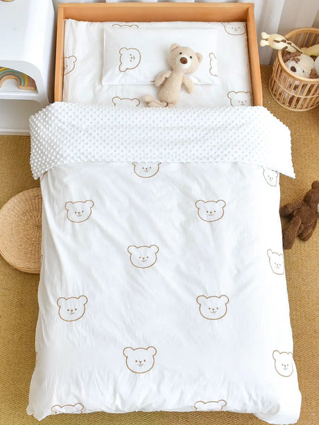 3PCS Bedding Set Vintage Cartoon Cotton Baby Children Crib Bed Duvet Cover Sheet Pillowcase Without Filler