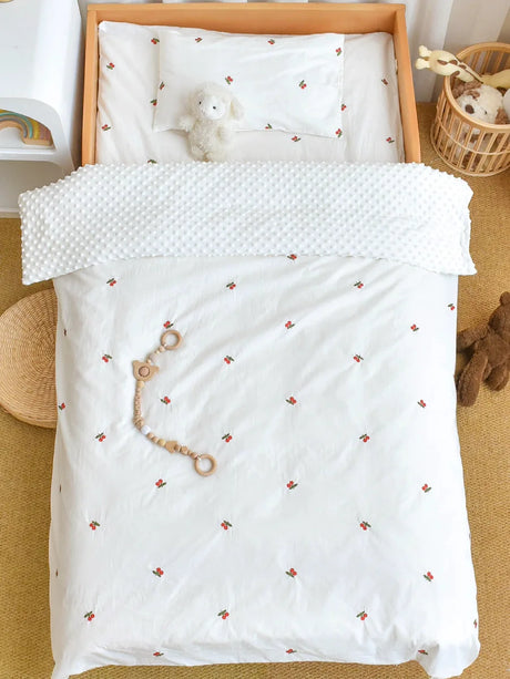 3PCS Bedding Set Vintage Cartoon Cotton Baby Children Crib Bed Duvet Cover Sheet Pillowcase Without Filler