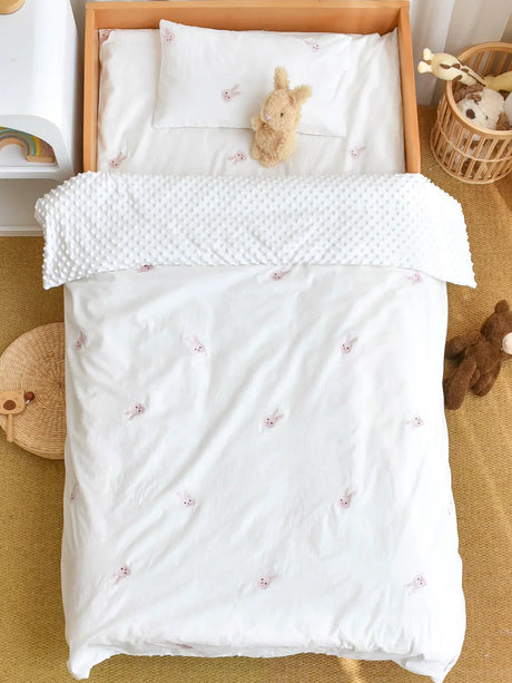 3PCS Bedding Set Vintage Cartoon Cotton Baby Children Crib Bed Duvet Cover Sheet Pillowcase Without Filler
