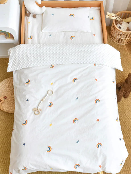 3PCS Bedding Set Vintage Cartoon Cotton Baby Children Crib Bed Duvet Cover Sheet Pillowcase Without Filler