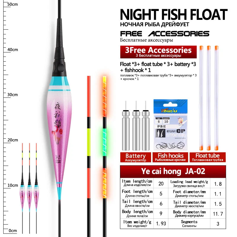 3PCS Luminous Fishing Floats+3 CR425+3 Float Tubes+1 Bag Hooks Night Nano Buoy Electric Boya Fresh Water Fishing Tool Accessorie