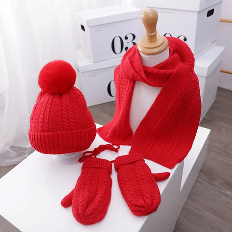 3PCS Winter Baby Hat Scarf Gloves Set Plush Lining Kids Beanie Neck Warmer Snow Outdoor Children Caps for Girls Boys 1-5Y