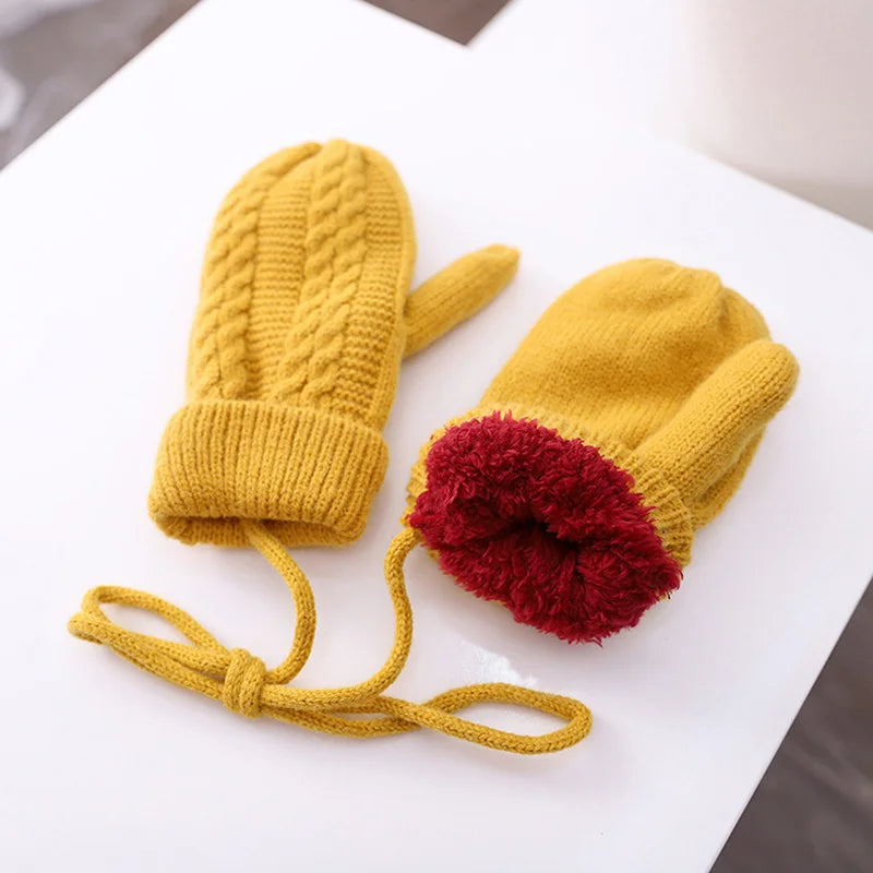 3PCS Winter Baby Hat Scarf Gloves Set Plush Lining Kids Beanie Neck Warmer Snow Outdoor Children Caps for Girls Boys 1-5Y