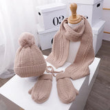 3PCS Winter Baby Hat Scarf Gloves Set Plush Lining Kids Beanie Neck Warmer Snow Outdoor Children Caps for Girls Boys 1-5Y