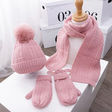 3PCS Winter Baby Hat Scarf Gloves Set Plush Lining Kids Beanie Neck Warmer Snow Outdoor Children Caps for Girls Boys 1-5Y