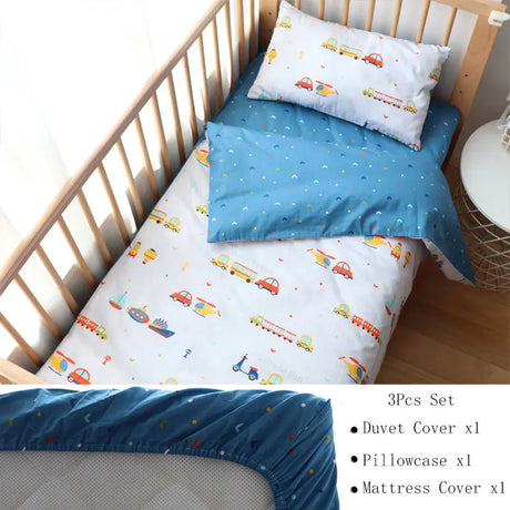 3Pcs Baby Bedding Set For Newborns Star Pattern Kid Bed Linen For Boy Pure Cotton Woven Crib Bedding Duvet Cover Pillocase Sheet