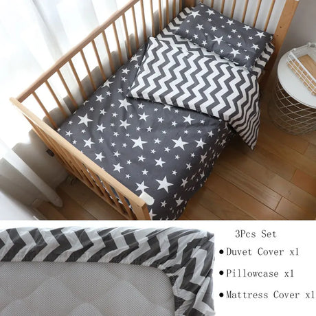 3Pcs Baby Bedding Set For Newborns Star Pattern Kid Bed Linen For Boy Pure Cotton Woven Crib Bedding Duvet Cover Pillocase Sheet