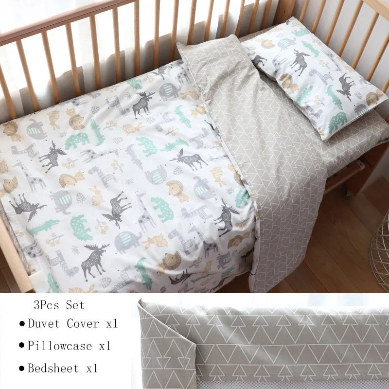 3Pcs Baby Bedding Set For Newborns Star Pattern Kid Bed Linen For Boy Pure Cotton Woven Crib Bedding Duvet Cover Pillocase Sheet