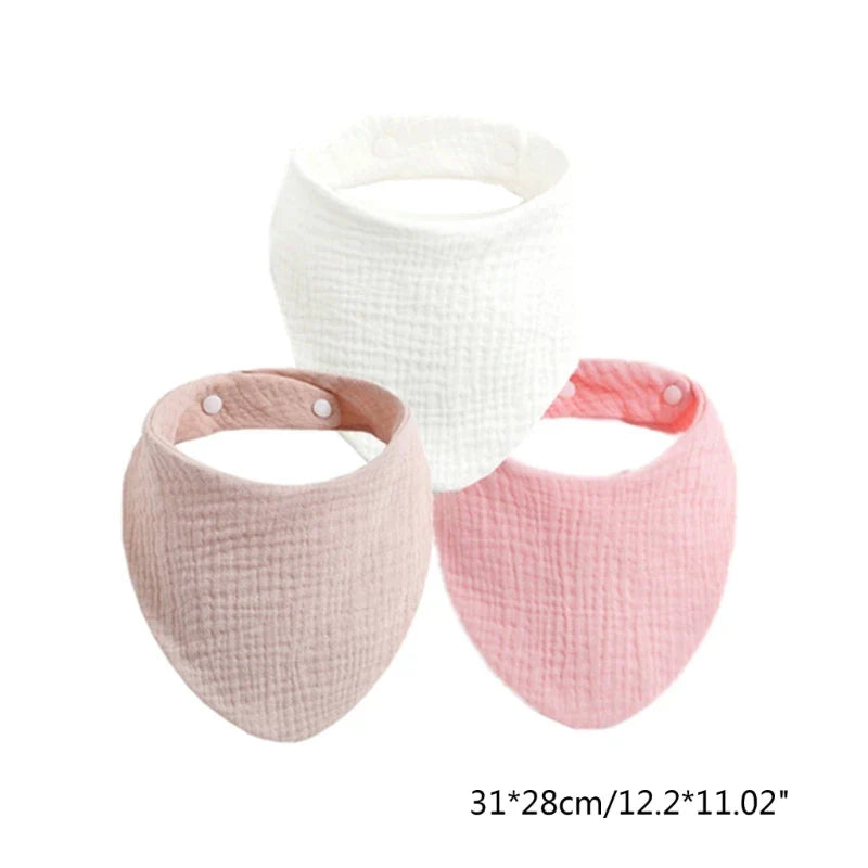 3Pcs Baby Burp Cloth Soft Cotton Drool Bib Breathable Toddler Face Cloth Drooling Bib with Snap Button Infant Neck Scarf