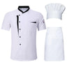 3Pcs/Set Unisex Hotel Kitchen Chef Uniform Jacket Hat Apron Set Stand Collar Short Sleeve Restaurant Cooking Shirt Works Clothes