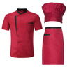 3Pcs/Set Unisex Hotel Kitchen Chef Uniform Jacket Hat Apron Set Stand Collar Short Sleeve Restaurant Cooking Shirt Works Clothes