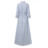 3XL 4XL 5XL Cotton Linen Shirt Dress Women Plus Size Blouse Long Skirt Vestidos Large Size Femal Clothing Striped Cardigan Dress