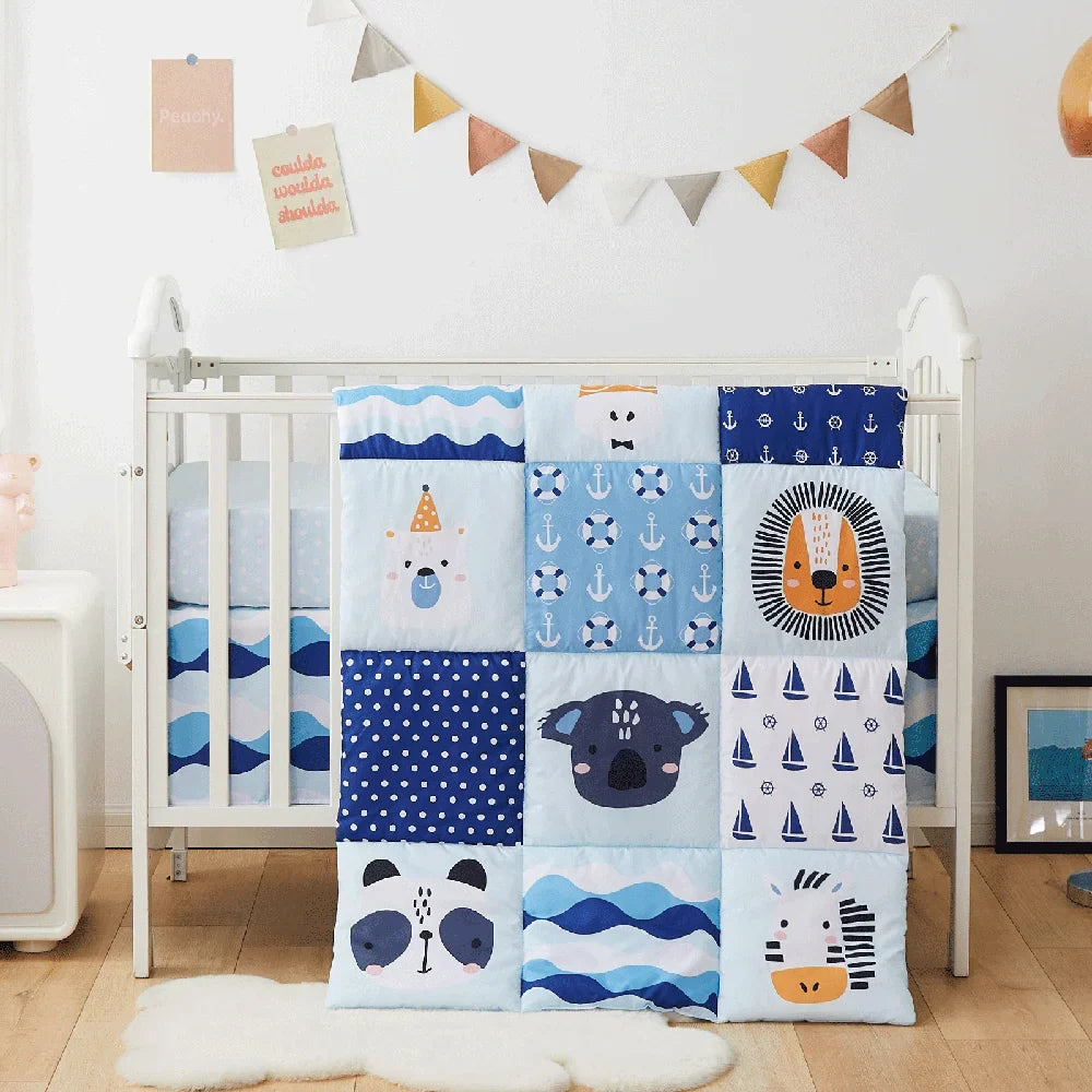 3pcs Microfiber Crib Bedding Set Forest And Animal Designs For Boys and Girls Baby Quilt Includes Quilt Crib Sheet, Crib Skirt
